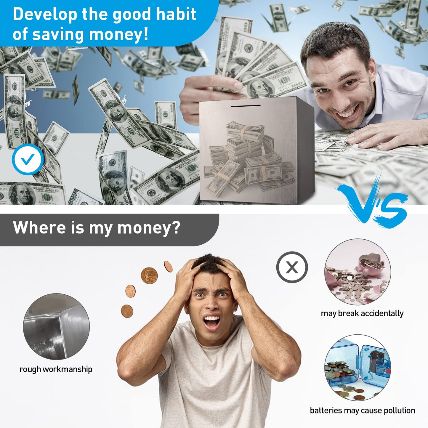 mature-themed Piggy Banks The Largest Stainless Steel Piggy Bank Can Only Save The Piggy Bank That Cannot be Taken Out(12 inch)