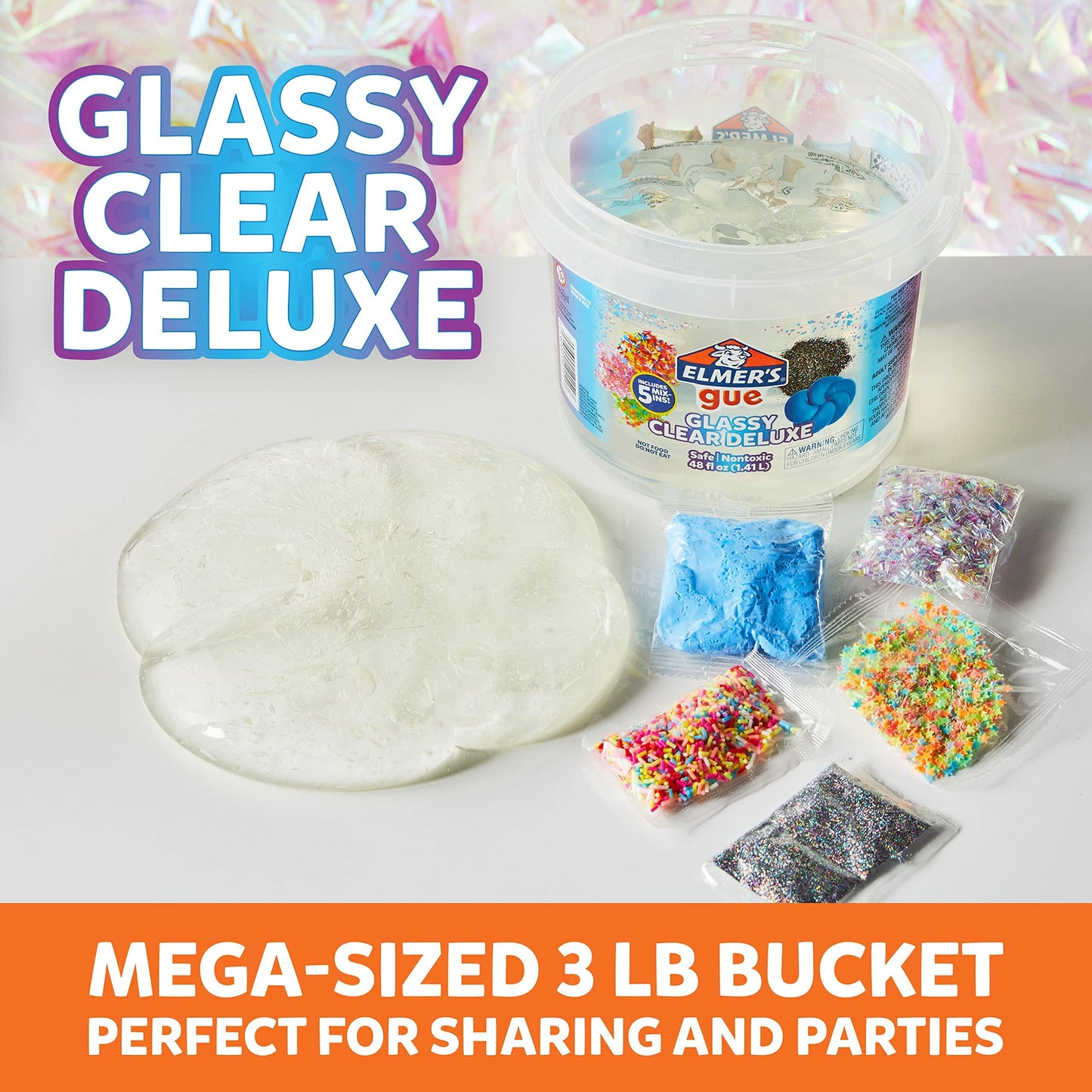 Elmer'S Gue Premade Includes 5 Sets Of Slime Add-Ins, 3 Lb. Bucket, Glassy Clear