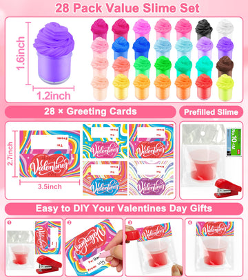 Valentines Gifts For Kids 28 Pack Prefilled Valentine Butter Slime Cup Bulk 28 Colors And 28 Valentines Cards For Kids School Cl