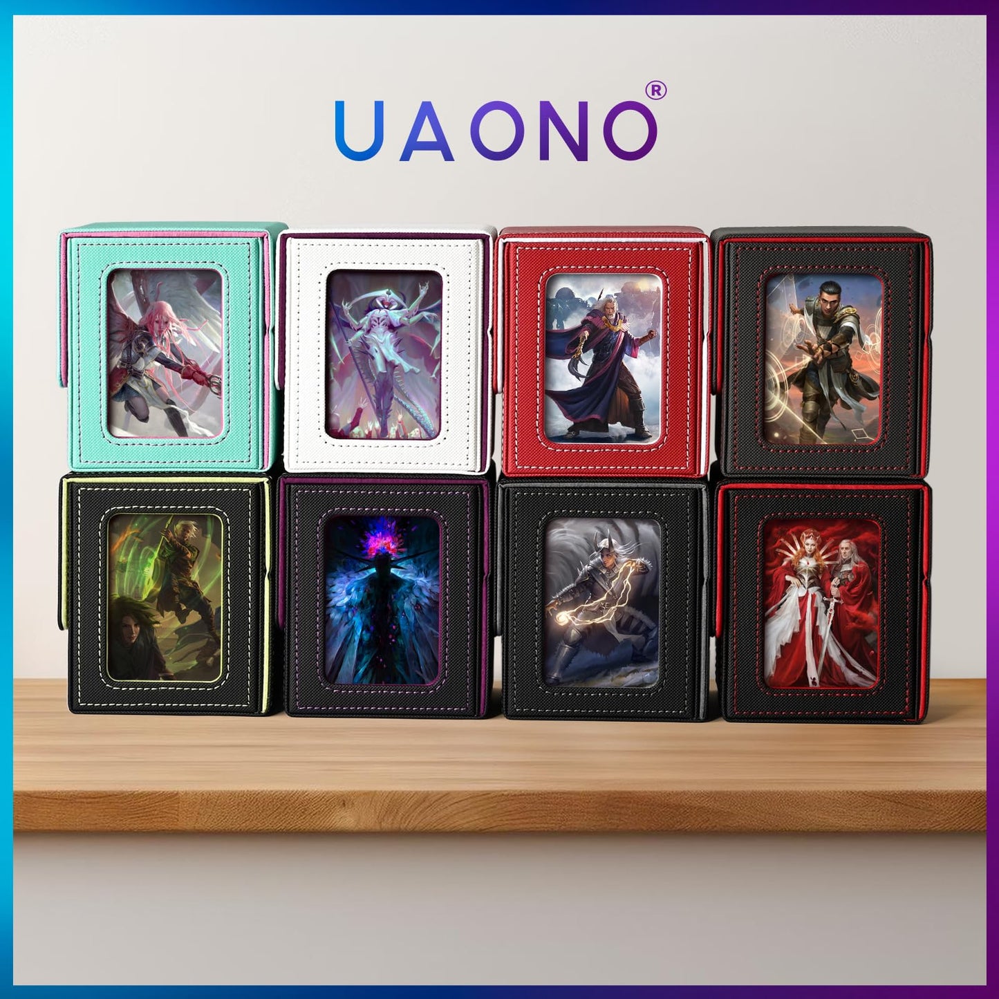 Uaono Card Deck Box With Mtg Commander Display, Deck Case Holds 100+ Double-Sleeved Cards, Trading Card Storage Box Fits Tcg/Ptcg/Sports Card With 2 Dividers, 1 Toploader (Black, Lemon Green)