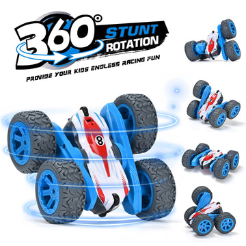 NUOKE Remote Control Car, 4WD RC Cars Stunt Double Sided 360 Rotating 2 Batteries 2.4Ghz RC Truck with Headlight Birthday Gift f
