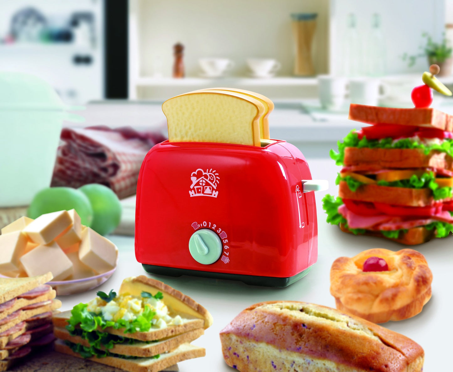 PlayGo Lightweight Play Kitchen Bread Slices Toaster Toy Pretend Play Pop-Up For Kids Age 3 years & Up, Model: 3152