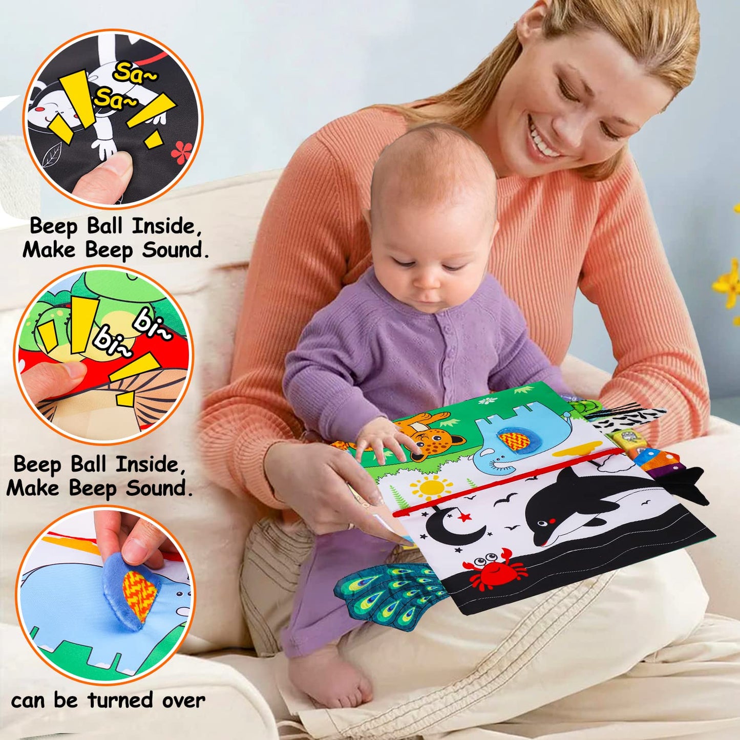 Baby Mirror Tummy Time Toys 0-3 3-6 Months With Crinkle Cloth Books Infant High Contrast Newborn Sensory Toy Baby 3 4 5 Month Black And White Toy For 0-6 7 8 9 Months Babies 6-12 Month Gifts