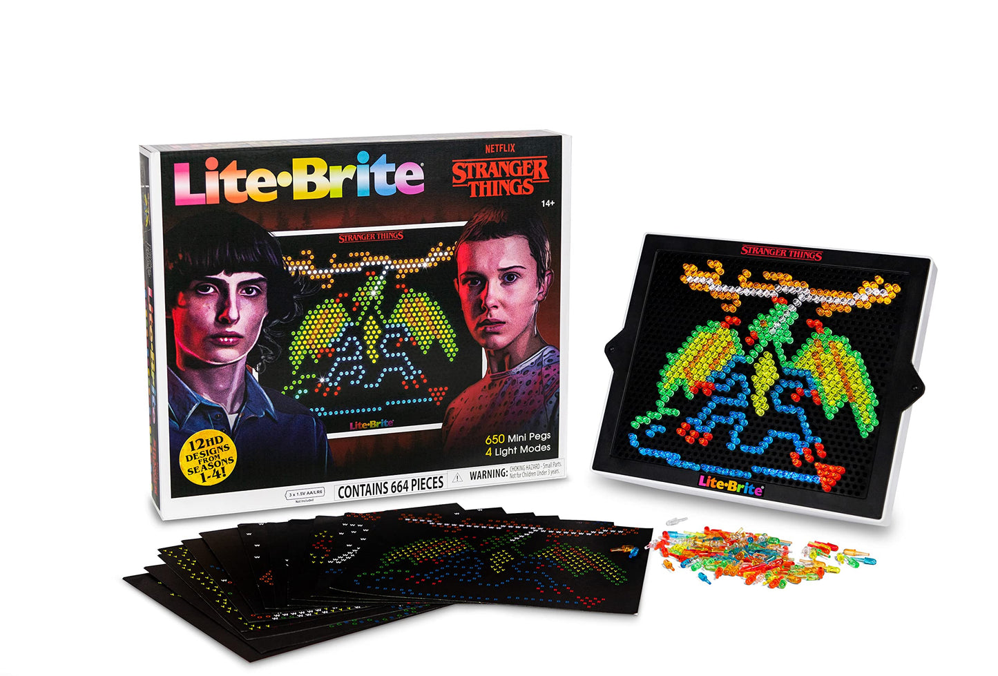 Lite Brite Stranger Things Special Edition - Best Of 4 Seasons - Featuring Icons & Themes From The Netflix Series Includes High Definition Grid, 12 Hd Templates, 650 Colorful Mini Pegs, Fans 14+