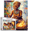 Native Africa America 1000 Piece Jigsaw Puzzles for mature-themed Afro-America Woman Painting Jigsaw Puzzle Black Girl Cooking 1000 Pieces Puzzles Game Vegetable Art Room Decor DIY Craft Puzzle Art(Colorful)