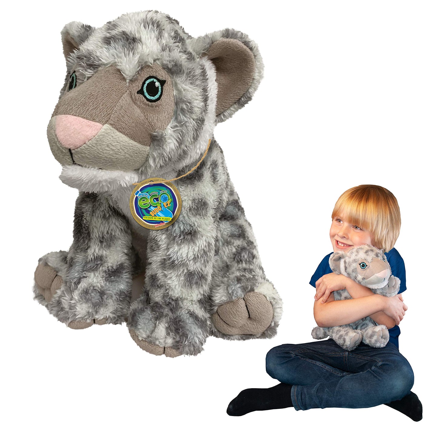 Ecobuddiez - Snow Leopard From Deluxebase. 12 Inch Snow Leopard Plush Toy. Eco Friendly Child Safe Leopard Stuffed Animal Made From Recycled Plastic Bottles.