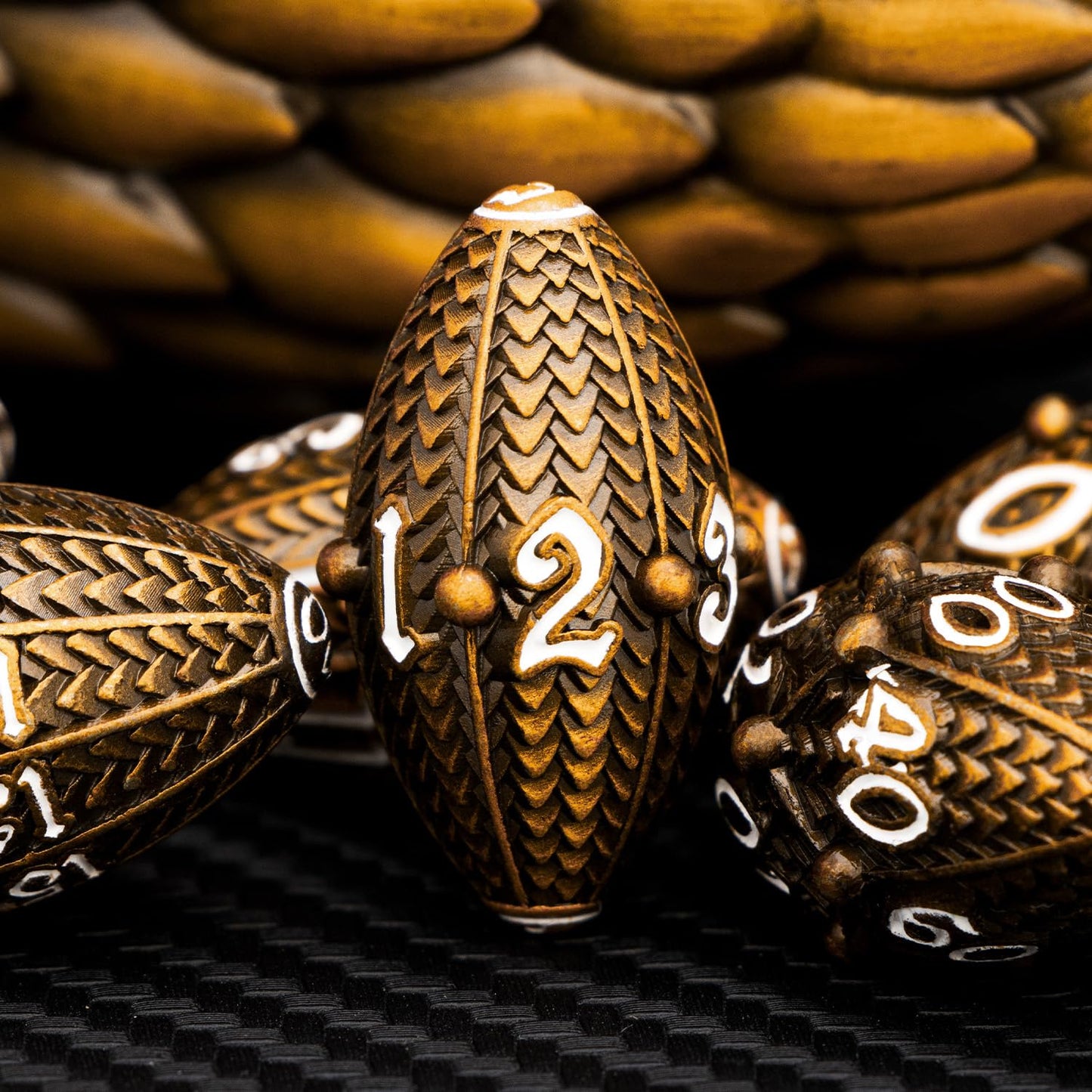 ARUOHHA DND Metal Dice Antique Gold Dragon Egg Dice with Metal Box, Role Playing Game RPG Polyhedral D and D Dice Set D20 D12 D1