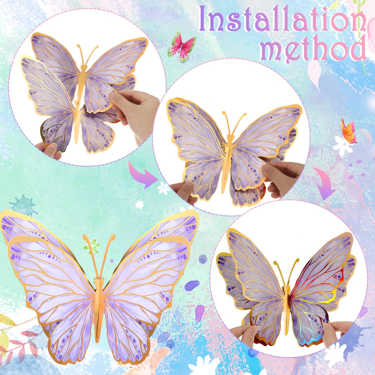 Geyee 10 Pcs Large Butterfly Centerpieces For Tables Butterfly Party Decorations 3D Paper Butterfly Table Toppers Centerpieces W