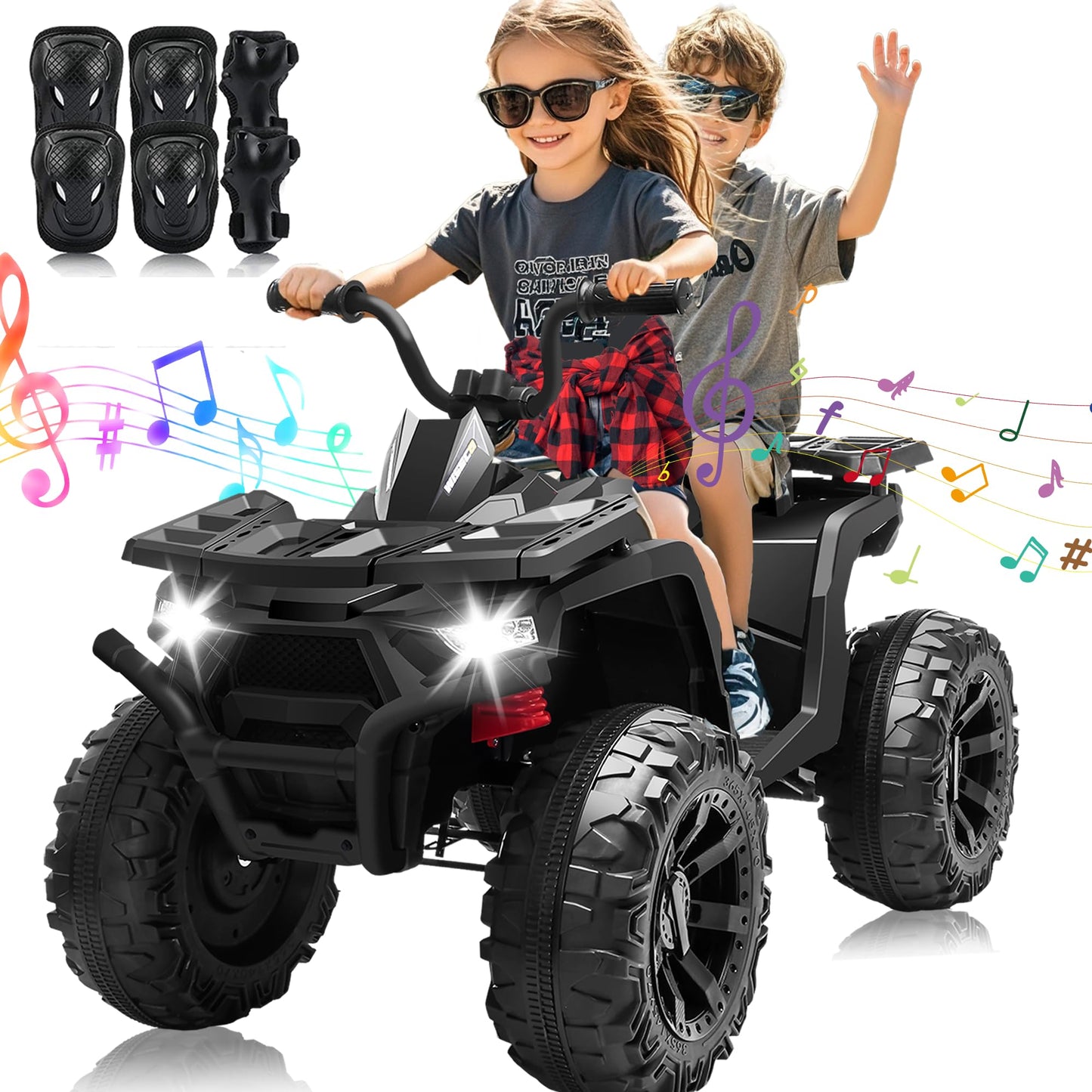 24V Kids Atv 4 Wheeler, Blissride 2 Seater Ride On Toy For Big Kids W/400W Motor, 9Ah Battery Powered, Kneepads, Bluetooth Music