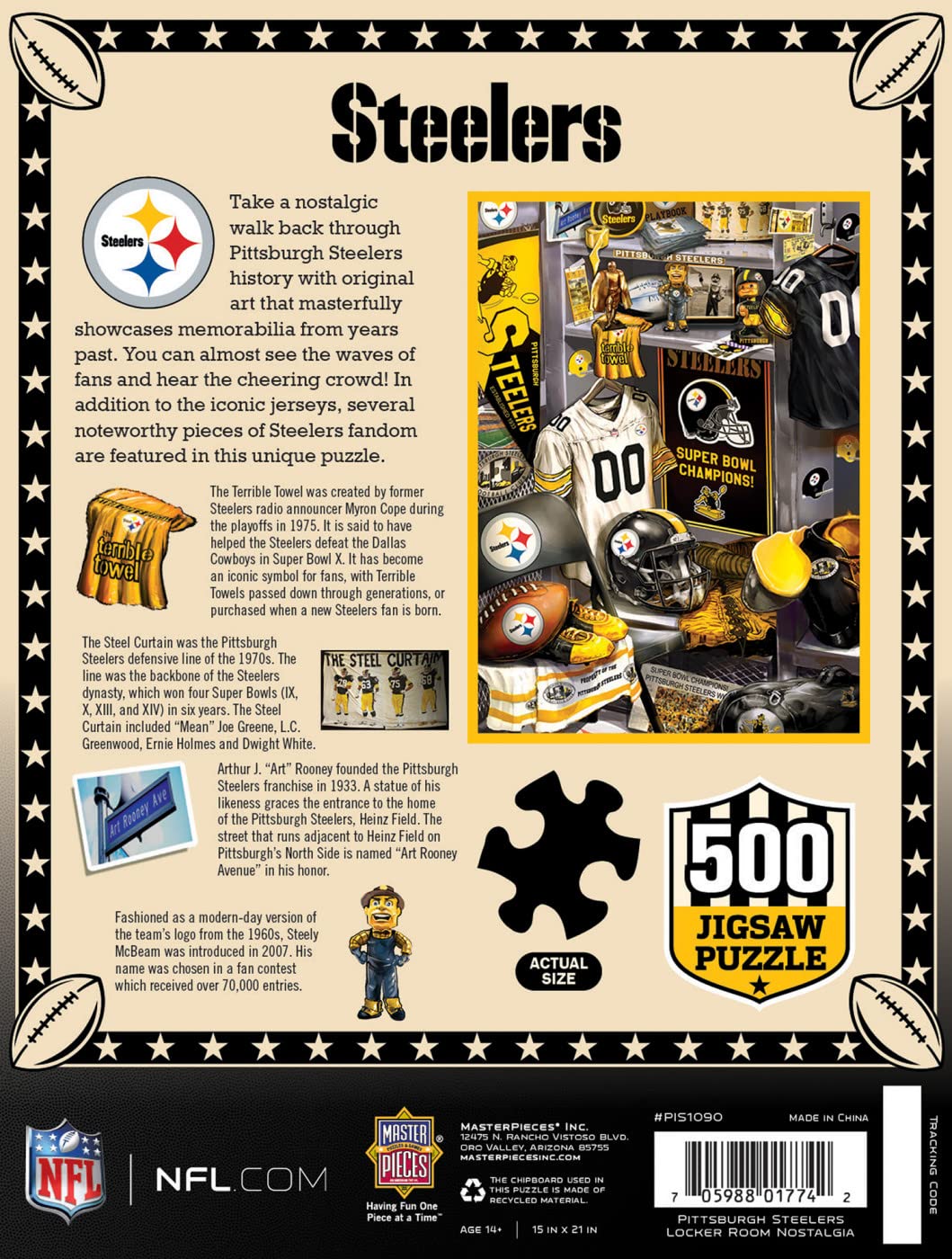 MasterPieces Game Day 500 Piece Jigsaw Puzzle for Adults - NFL Pittsburgh Steelers Locker Room - 15x21