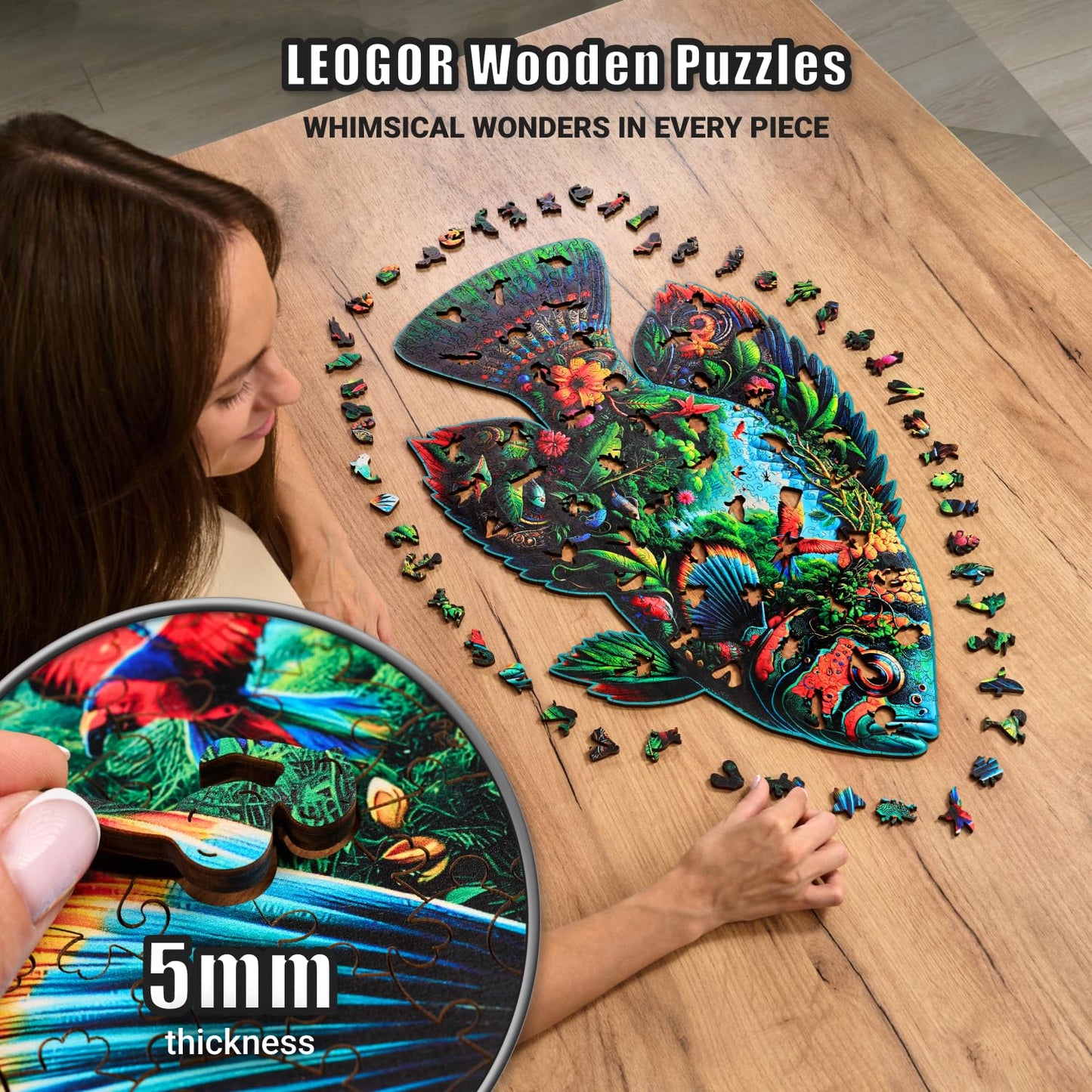 Leogor Large Wooden Puzzles For Adults 500 Piece - Colorful Mosaic Sea Turtle Puzzle With Unique Laser Cut Animal-Shaped And Oce