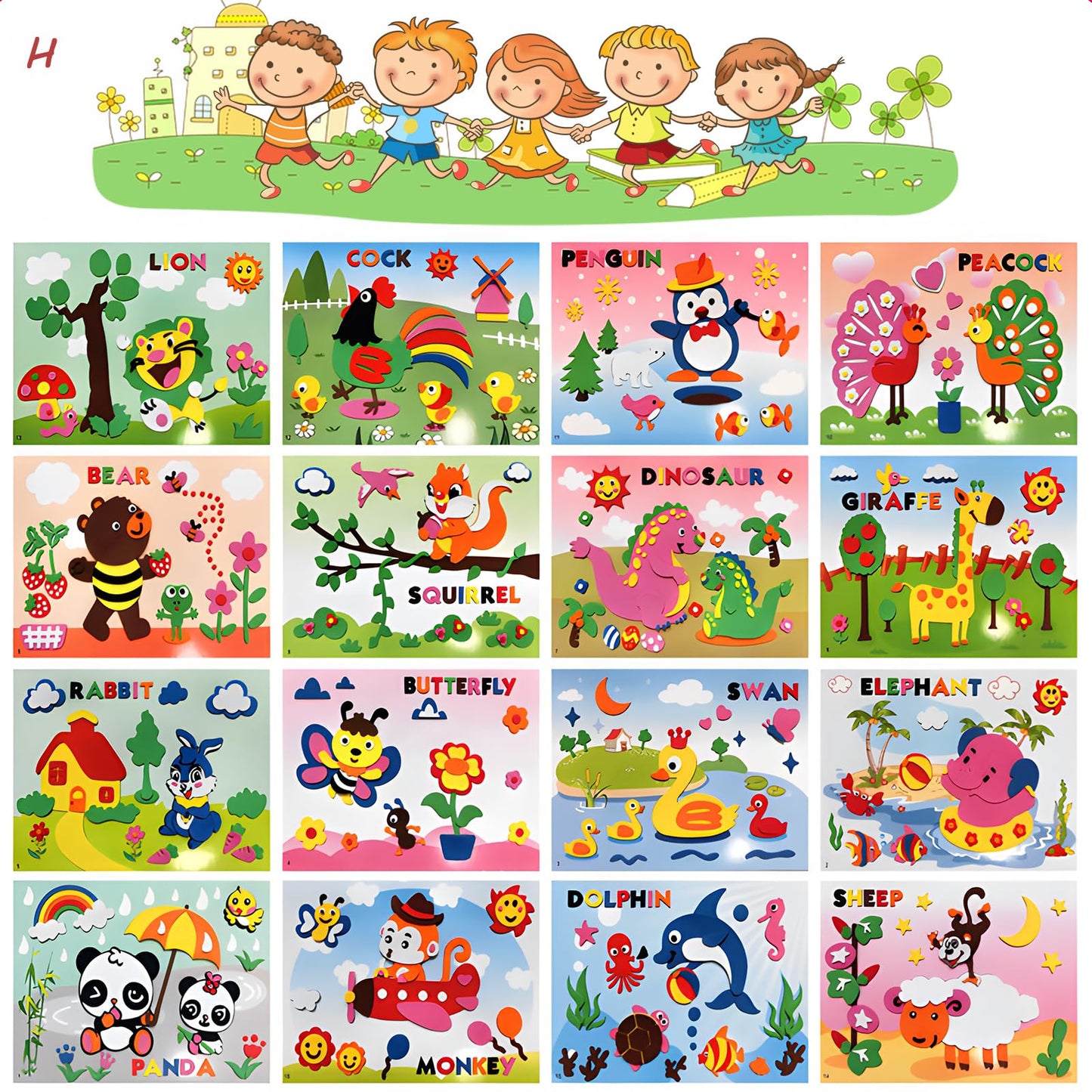 Cqg #H Style 16Pcs 11.5'' X 8.2'' Large 3D Eva Foam Sticker Puzzle Game Diy Cartoon Animal Learning Education Toys For Children.