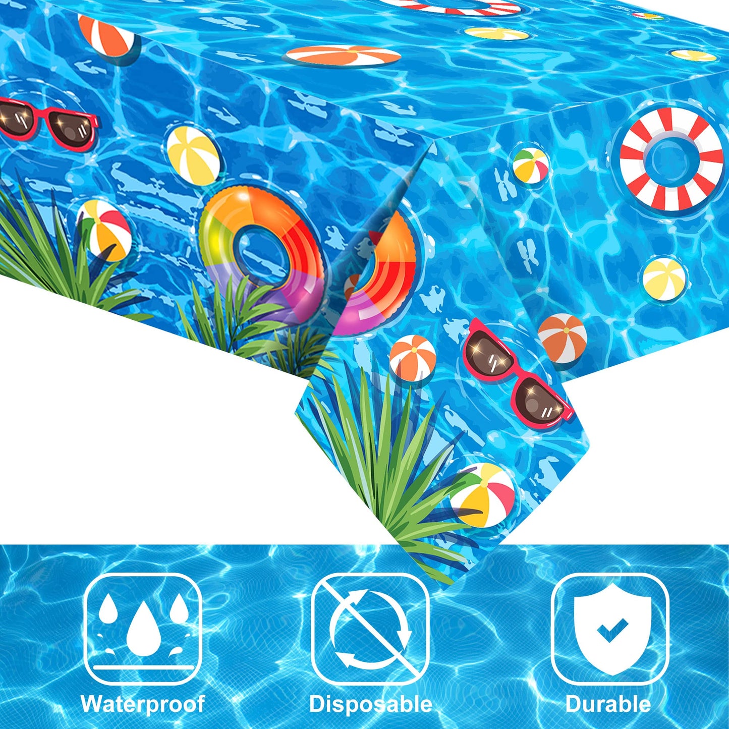 peony man 4 Pieces Pool Party Tablecloth Plastic Summer Table Cover Disposable Hawaiian Tablecloth for Beach Summer Birthday Swi