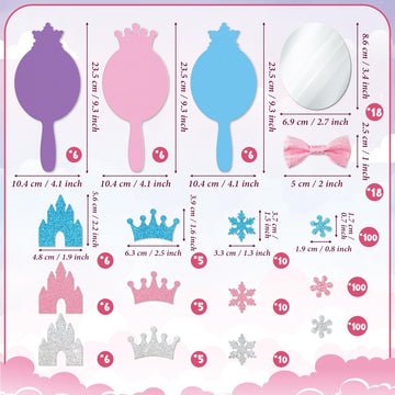 BeYumi Princess Foam Mirror Craft - 18 Pack DIY Decorate Your Own Princess Mirror Craft Kits for Kids Unbreakable Kids Mirrors f