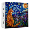 Cat Puzzles For Adults 1000 Pieces, Pickforu Stained Glass Puzzles Feature Purple Iris Flowers, Starry Night, Moonlit Cat Flower Jigsaw Puzzle For Cat Lovers