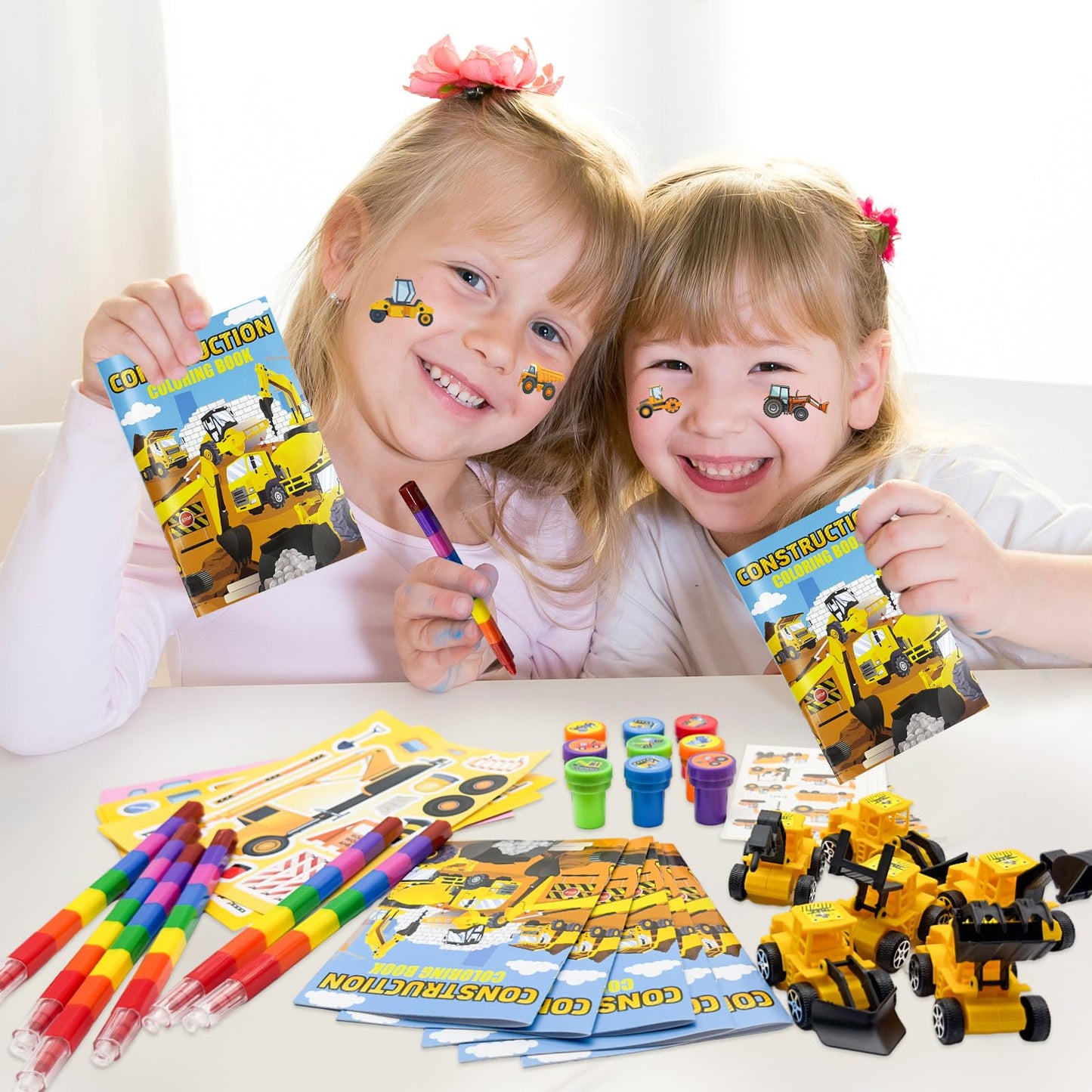 72 Pcs Construction Coloring Book with Crayons Bulk,Truck Car Party Favors Goodie Bags Fillers,Tractor Birthday Party Supplies F