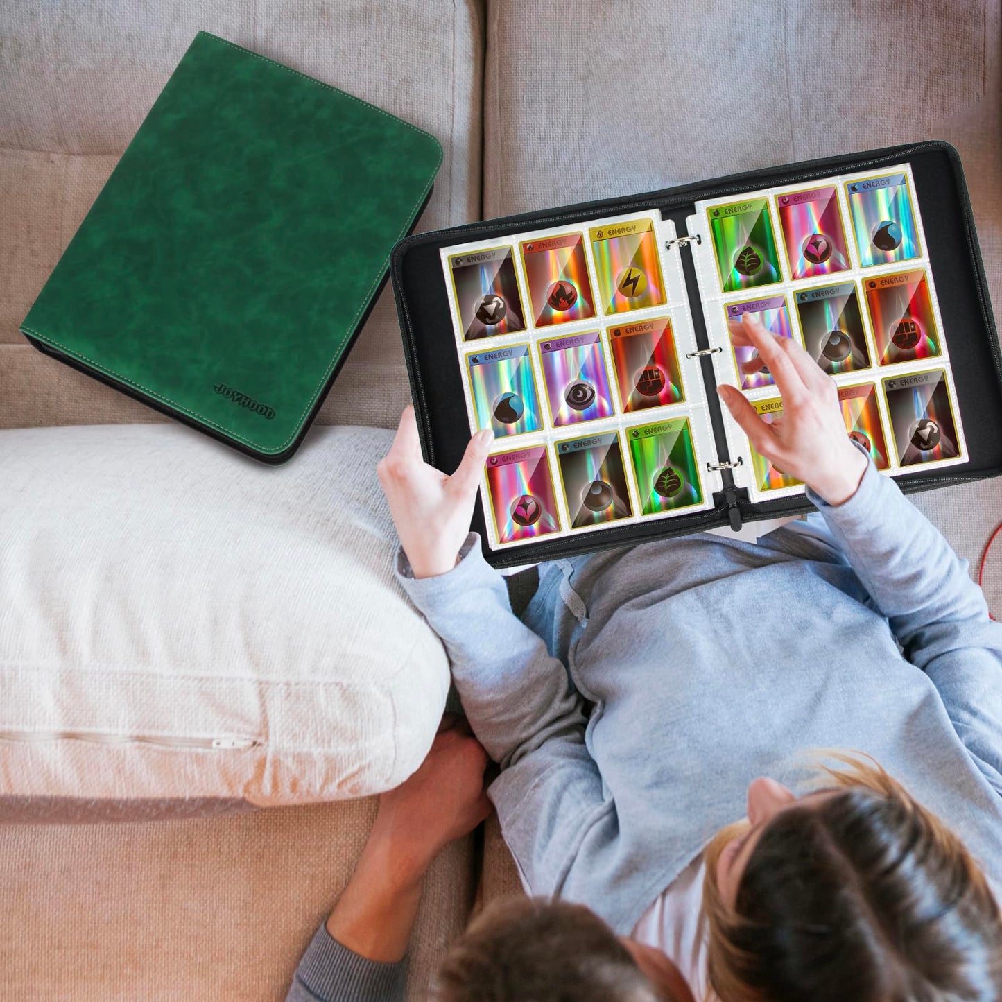 JoyHood Card Binder for Trading Card Card Collection Binder with 9 Pocket - Hold Up to 900 Cards Card Album Holder compatible with TCG/PM/MTG/OPCG/YGO Card (Dark Green 9 Pockets)