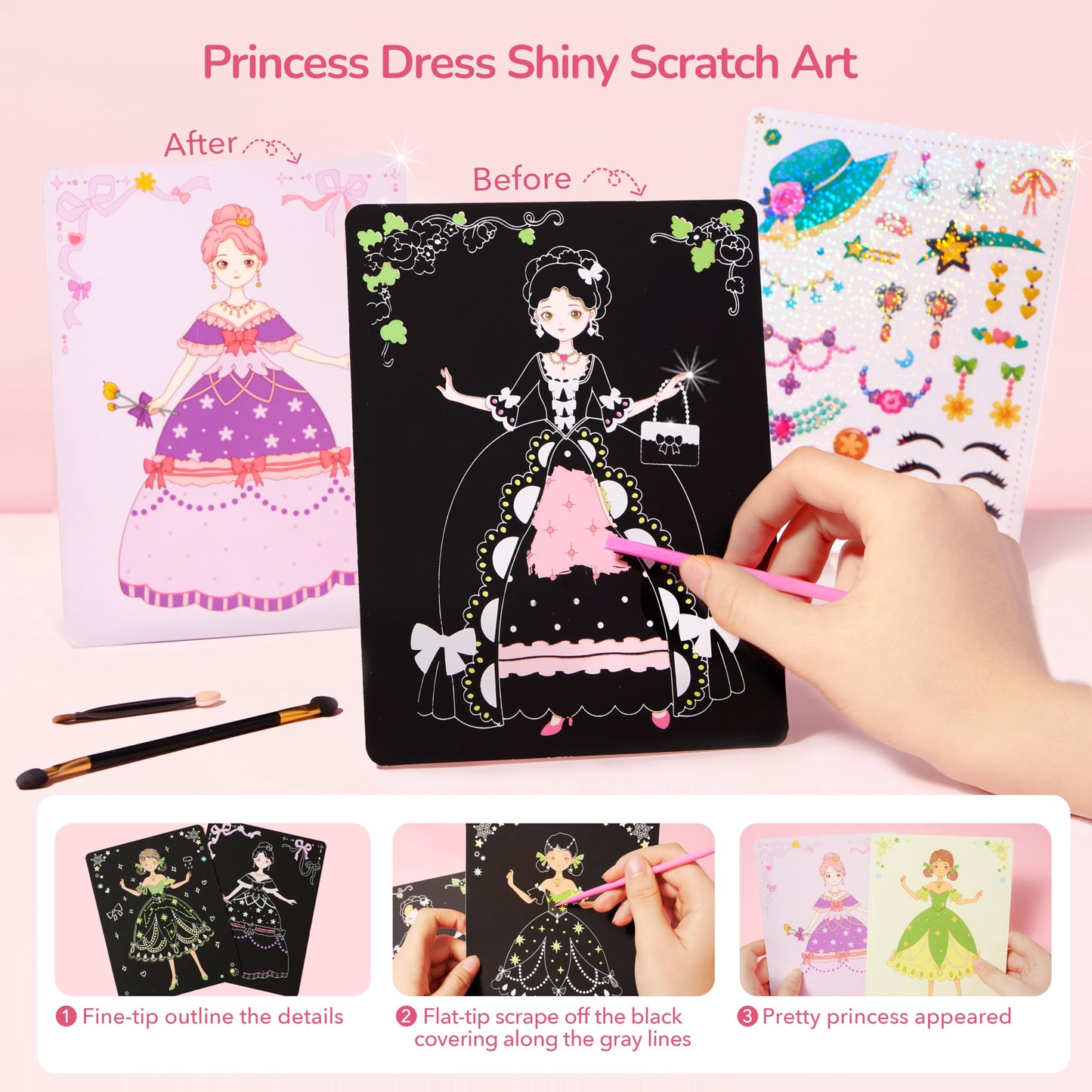 Mideer 4 In 1 Art Craft Kits For Kids, Princess Dress Up Game Set With Diamond Painting & Scratch Paper Art, Paper Fantasy Makeu
