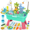 Color Changing Kitchen Play Sink Toys with Running Water for Kid,Electric Water Table with Animals, Food, Tableware Accessories,