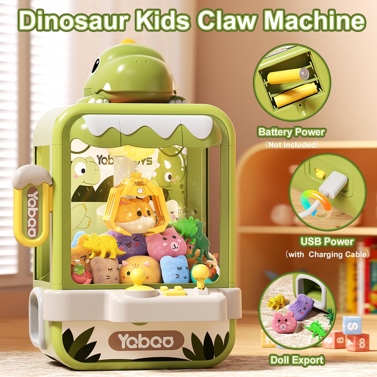 Eohemeral Dinosaur Claw Machine For Kids,Electronic Arcade Game Machine With Music,Mini Vending Machine Boys Birthday Toys Gifts