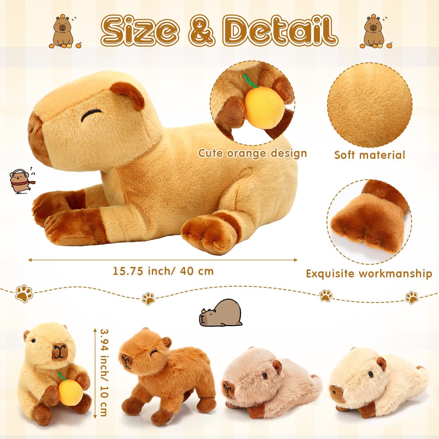 Pullcrease 5 Pcs Capybara Stuffed Animals 15.75'' Capybara Mommy With 4 Cute Babies Set Soft Capybara Plushies For Girls Birthda