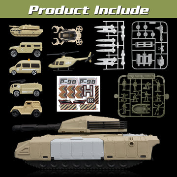 XDUOYJOY Military Tank Toy Sets, Army Toys with 7 Vehicles, Army Men Trucks Helicopter Birthday Gift for Boys Age 4-7, Easy to S
