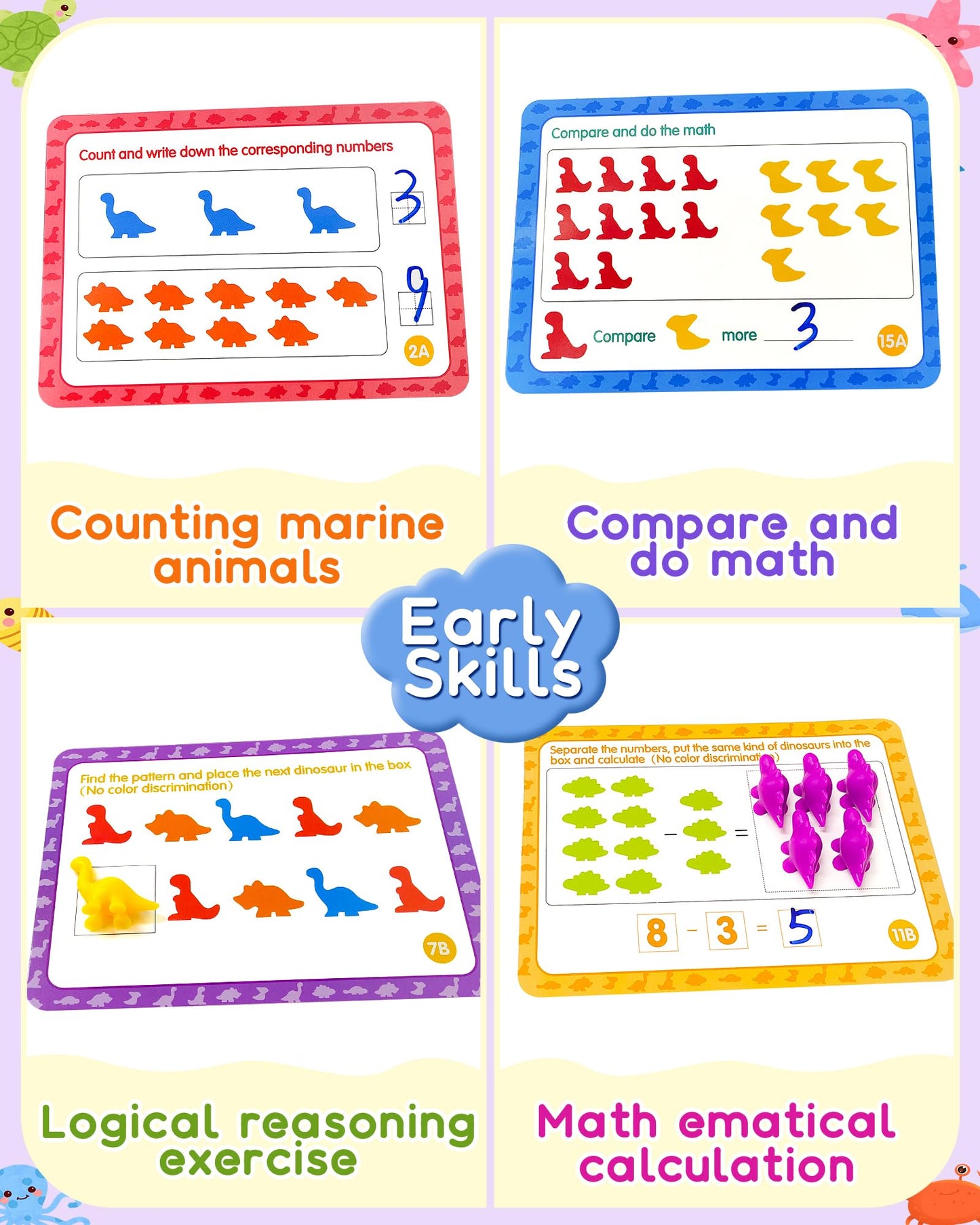 Yetonamr Counting Dinosaurs Montessori Toys For 3 4 5 Years Old Boys Girls, Math Manipulatives Preschool Learning Activities Gifts Sensory Toys Stocking Stuffers For Toddler Ages 2-4, 3-5, 4-8