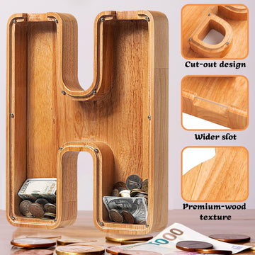 Sulevalt 12 Extra Large Wooden Letter Piggy Banks - Piggy Banks for Boys Girls Kids Alphabet Money Banks with Initial H - Coin Banknote Bank Birthday/Christmas for Kids