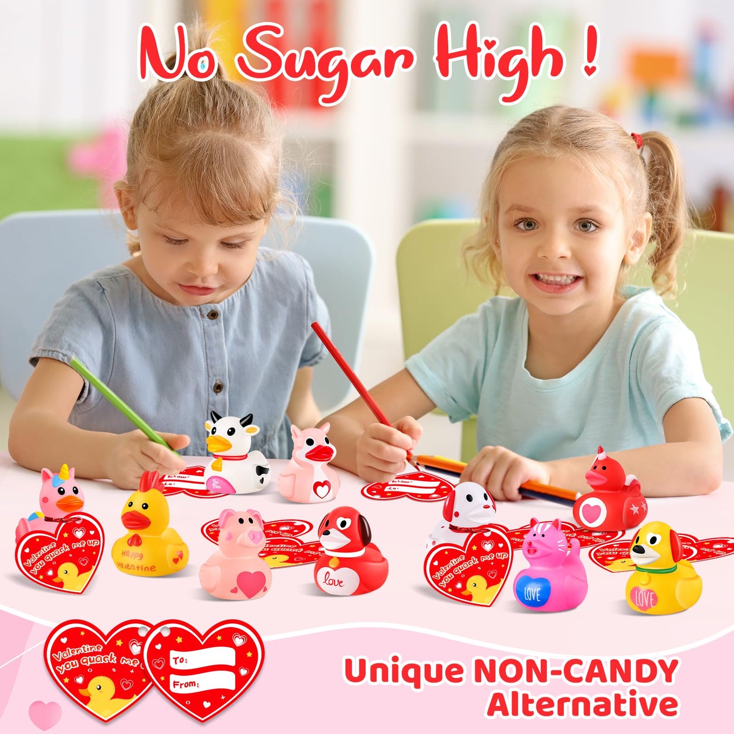 24 Pcs Rubber Ducks With Valentines Day Cards For Kids School Classroom, Valentines Theme Rubber Ducks In Bulk, Valentines Day G