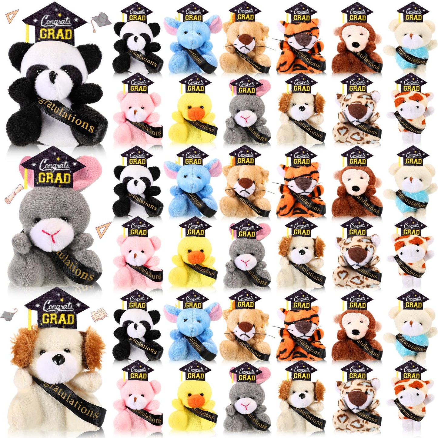 Miniinflat 36 Pcs Mini Graduation Stuffed Animal Bulk Tiny Congrats Grad Plush Toy Small Animal Doll Keychain With Grad Hat For
