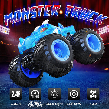 AUUGUU Remote Control Car, 2.4GHz Monster Trucks Toys with Light Spray, Brithday Gift for Kids 3 4 5 6 7 8, All Terrain RC Cars,