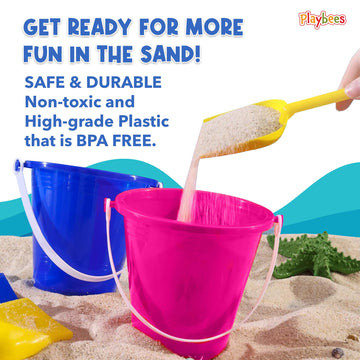 Beach Pail and Shovel Toy Set for Toddler 1-3 Includes 6.75 Inch Colorful Plastic Beach Buckets and Shovels for Sand Castle Buil