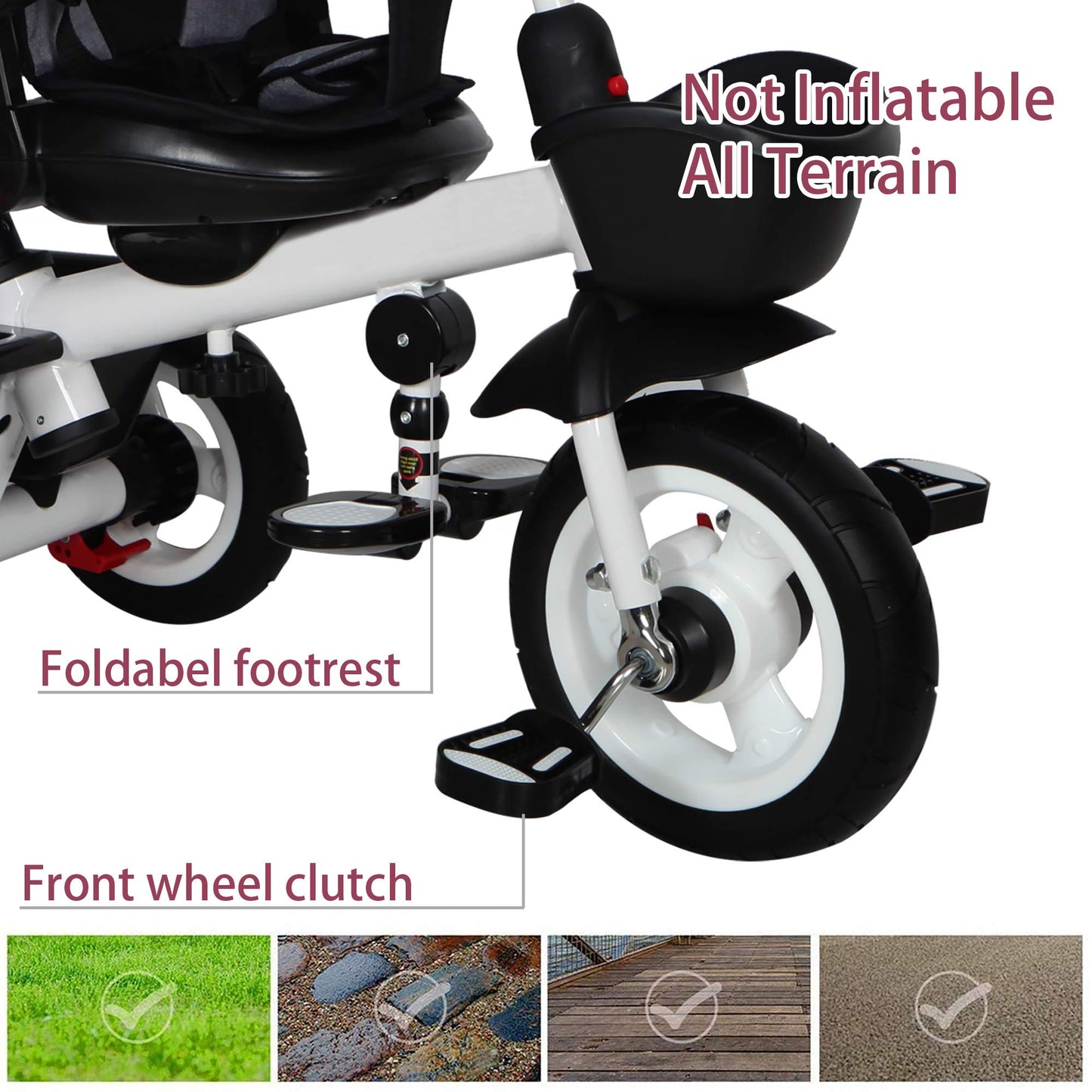 BOOWAY Baby Trike, 6-in-1 Kids Stroller Tricycle with Adjustable Push Handle, Removable Canopy, Safety Harness for 6 Months - 5