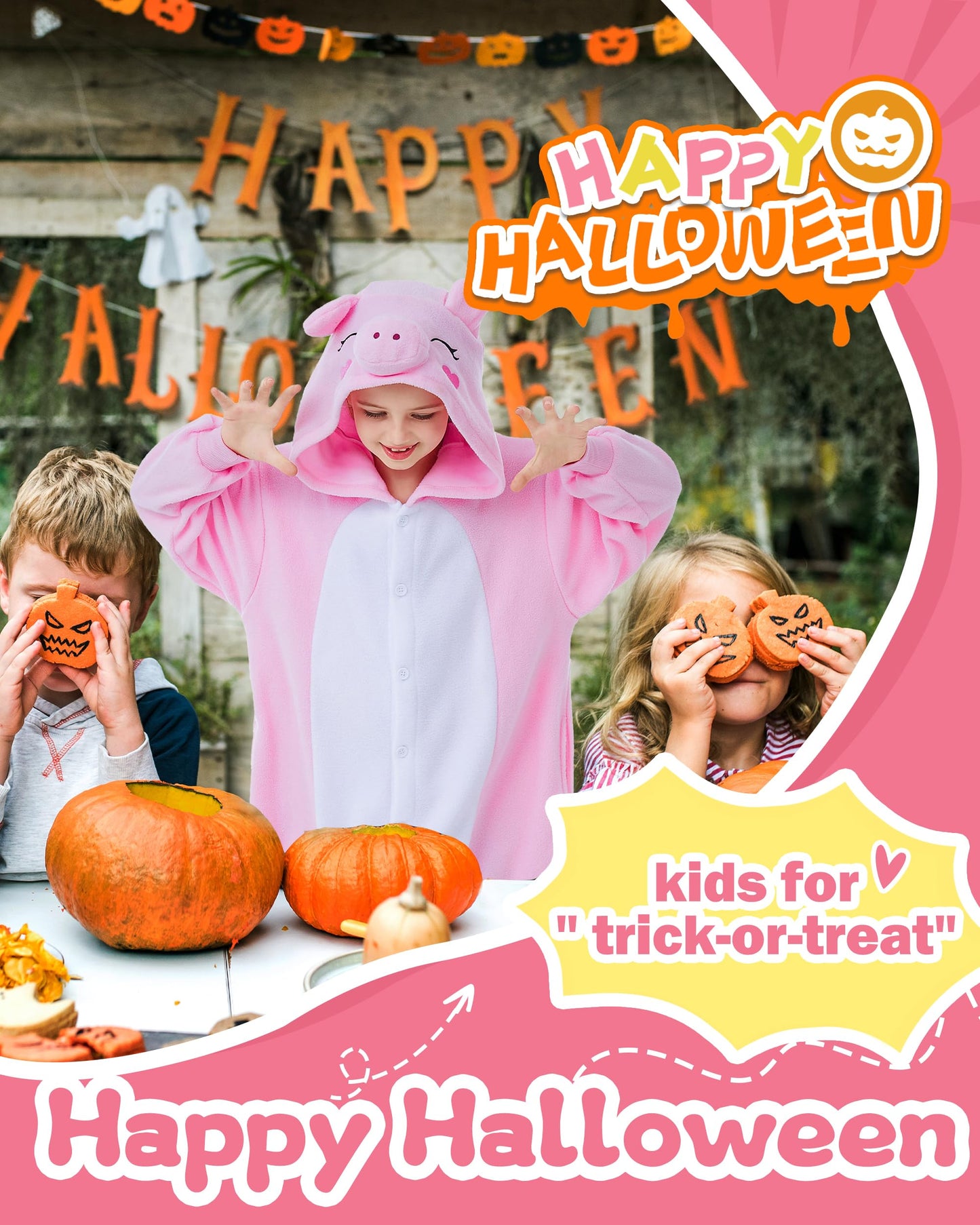 Canasour Pig Onesie Kids Halloween Cosplay Costume Girls One Piece Pjs Anime Unisex Hoodie Pajamas Pink For 4T Boys Party Pyjama