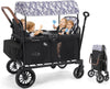 ELEMARA Wagon Stroller 4 Seater enhanced Stroller Wagon for 4 Kids Foldable All-Terrain Wagon for Kids with Canopy Adjustable Push/Pull Handles Convertible High Seat&Organizer Black+Purple