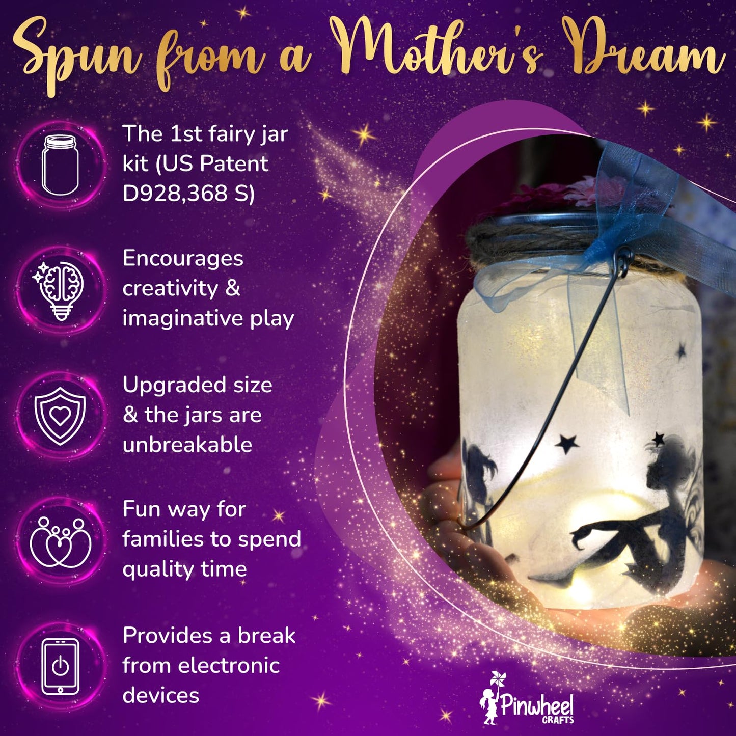 Pinwheel Crafts Holobrite Fairy Lantern Toy For Kids Ages 8-12 - Make Your Own Night Light - Fairy Jar Gift For Girls With Led Light - Arts And Crafts Kit For Kids