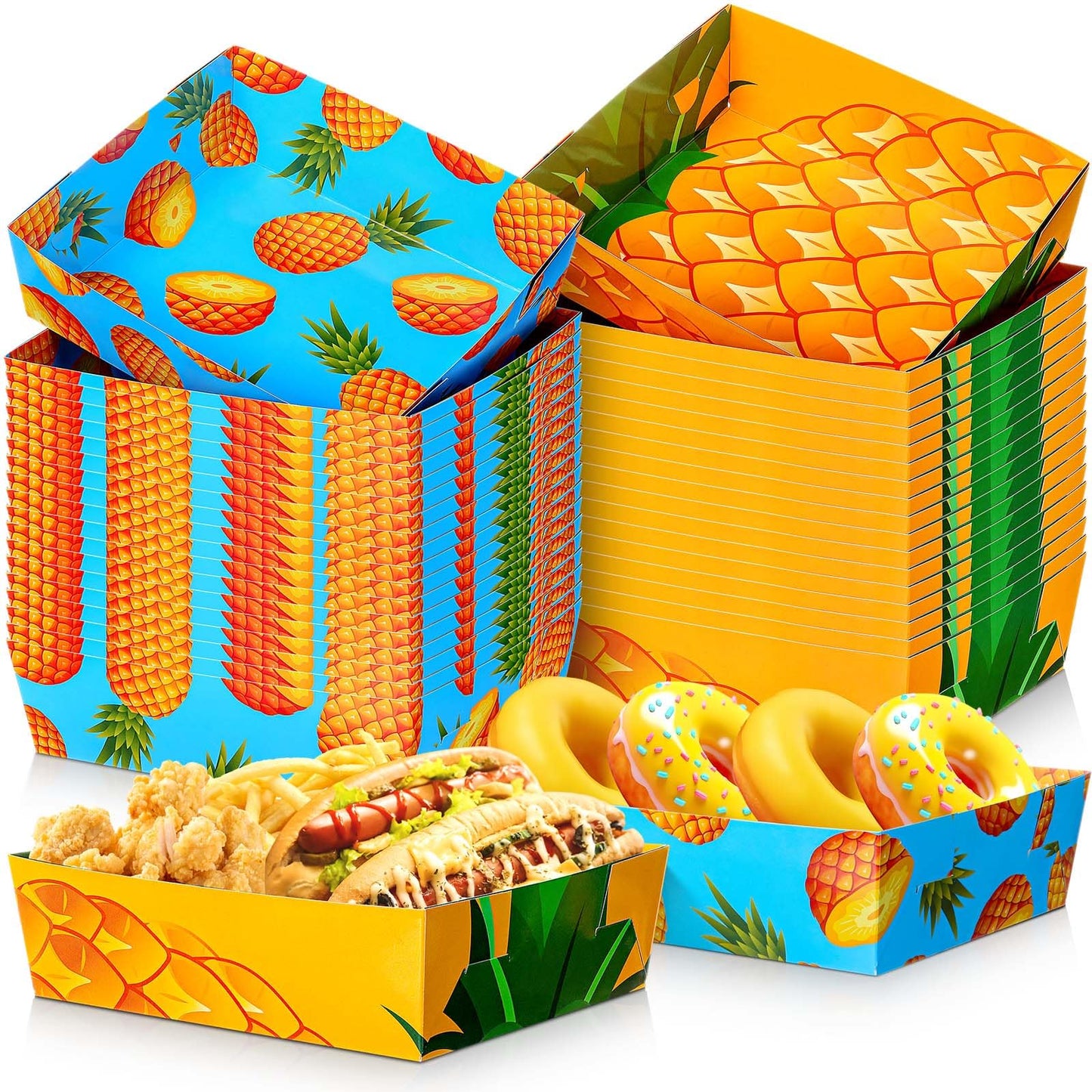 Mifoci 36 Pack Pineapple Party Paper Plates 5 lb Large Pineapple Dessert Shortcake Serving Plates Trays Disposable Summer Pool F