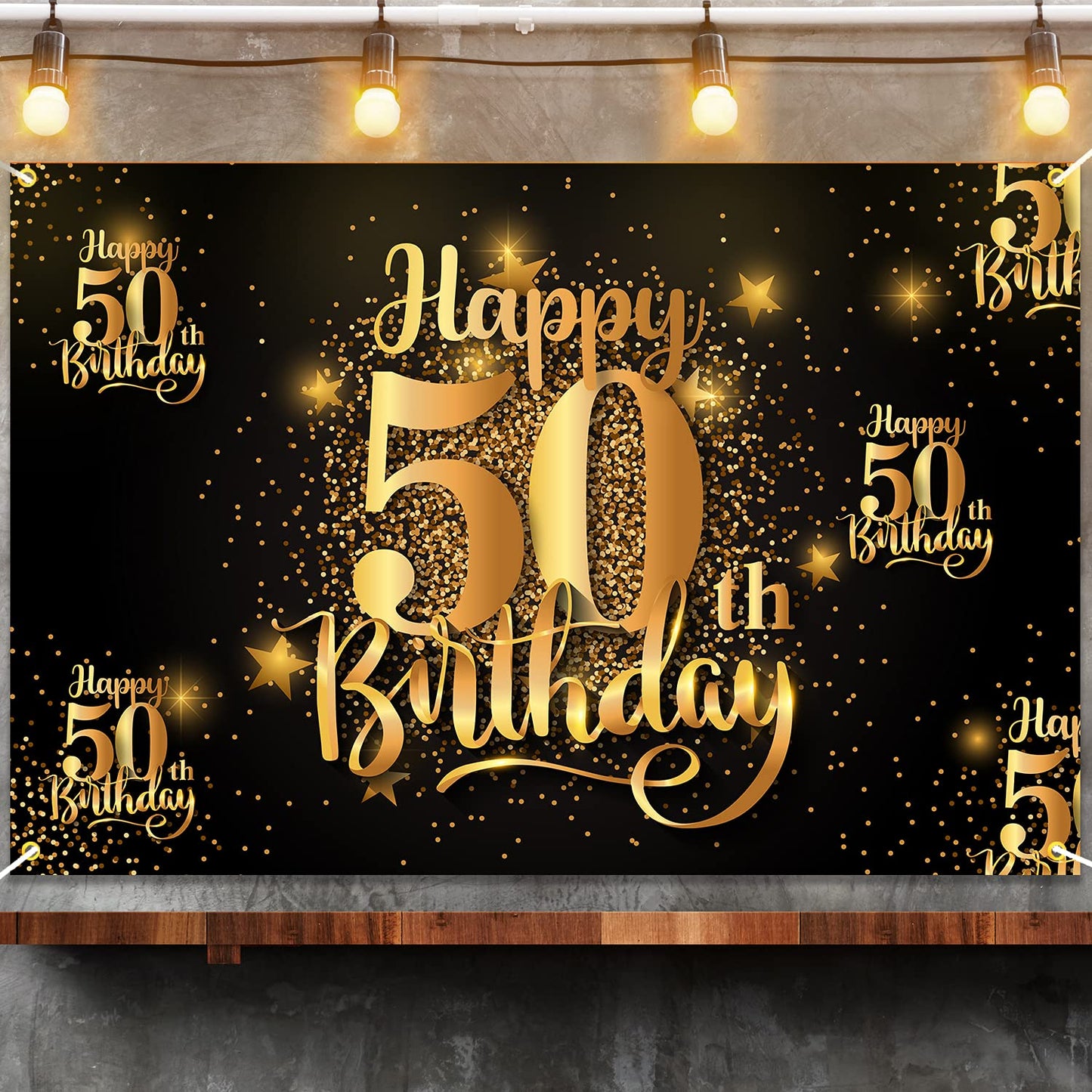 Mnixy Happy 50Th Birthday Backdrop Banner Step And Repeat 50 Years Old Background Decorations For Women Men Her Him Photography Party Supplies Glitter Black Gold (1)