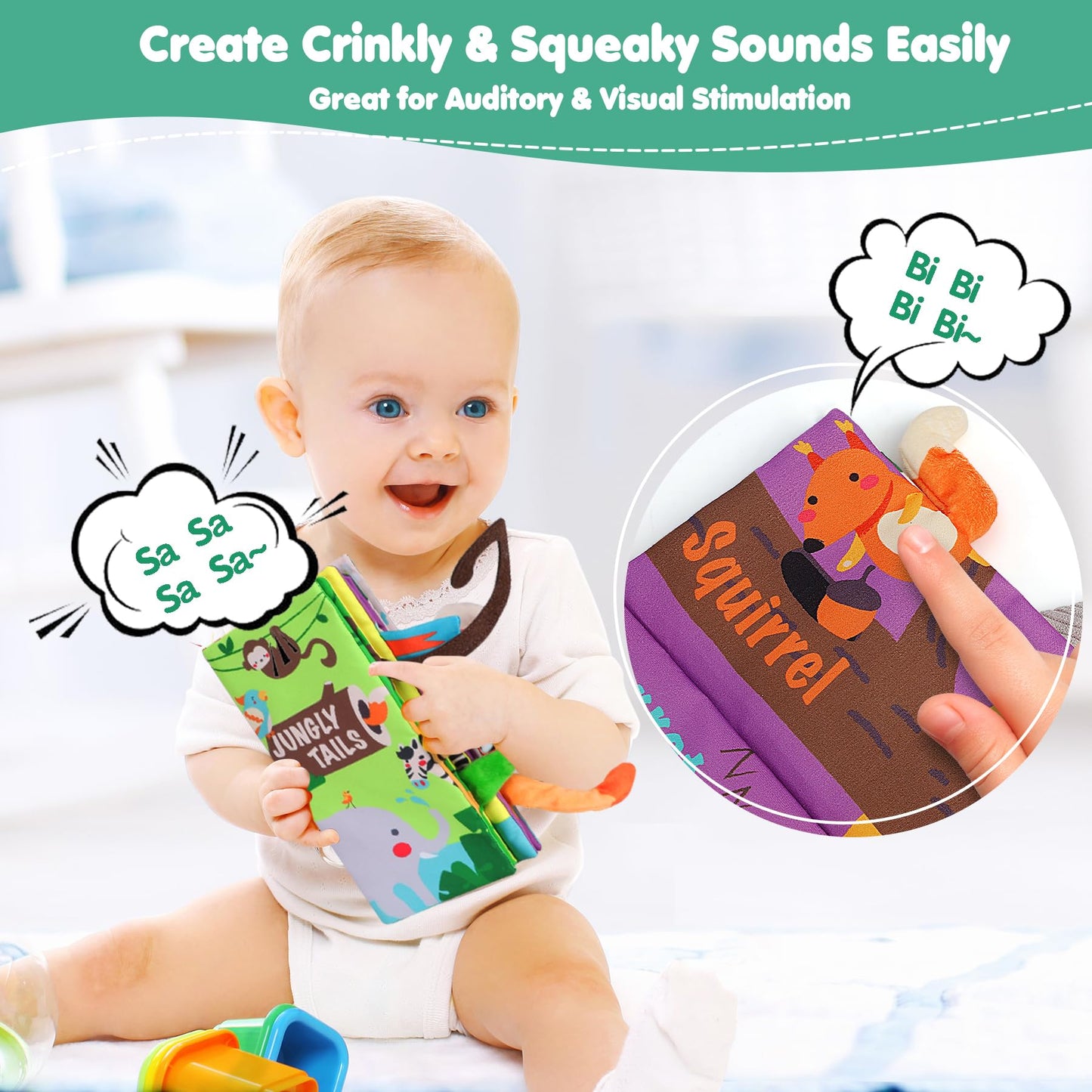 Beiens Baby Books Toys, Touch And Feel Crinkle Cloth Book For Infant Baby 0-3-6-12-18 Months, Early Development Interactive Stroller Soft Toys, Shower Gifts Christmas Stocking Stuffers For Boys Girls