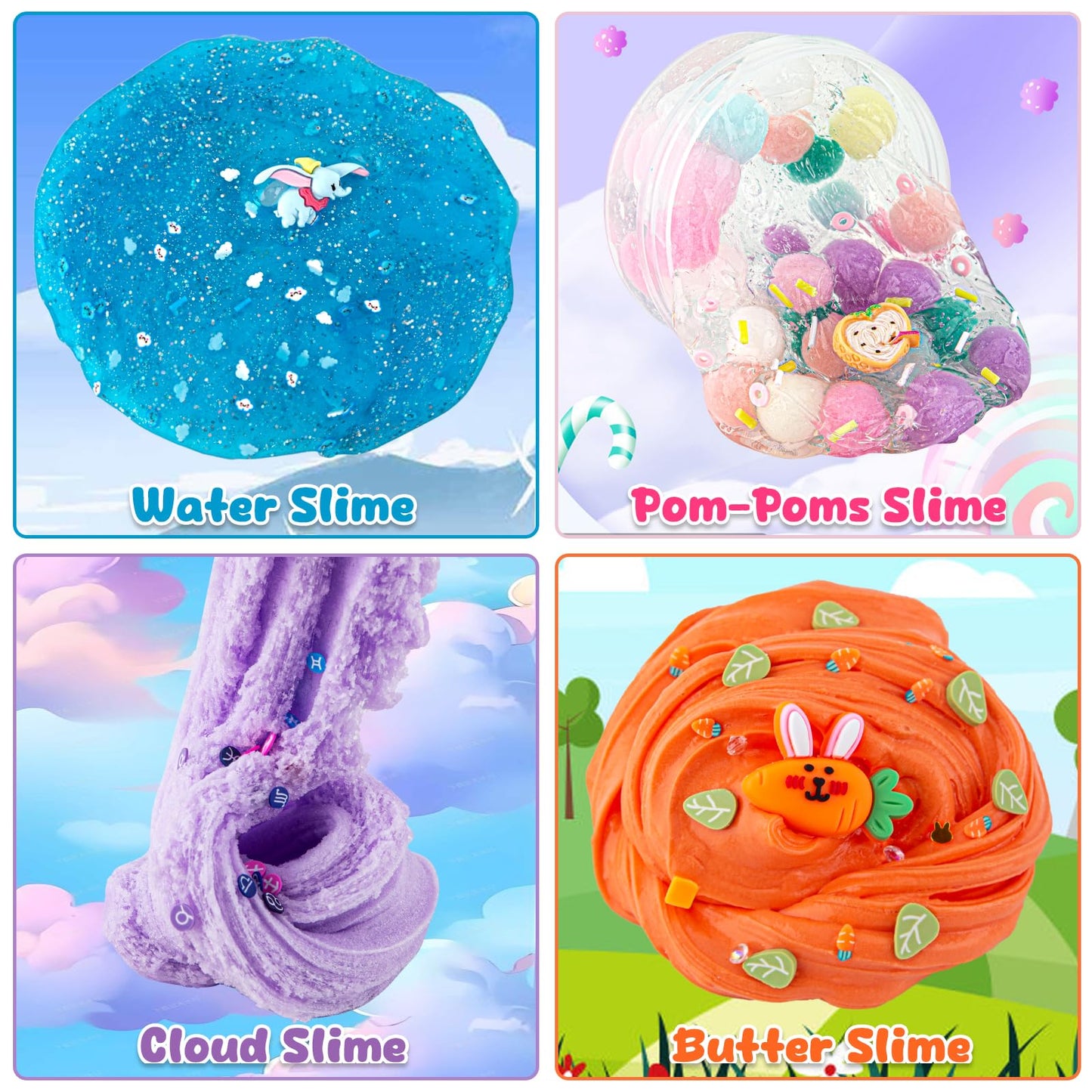 Slime Variety Pack Different Textures, 8 Pack Slime Kit For Kids, Includes Butter Slime, Cloud Slime, Galaxy Foam Slime & Bingsu