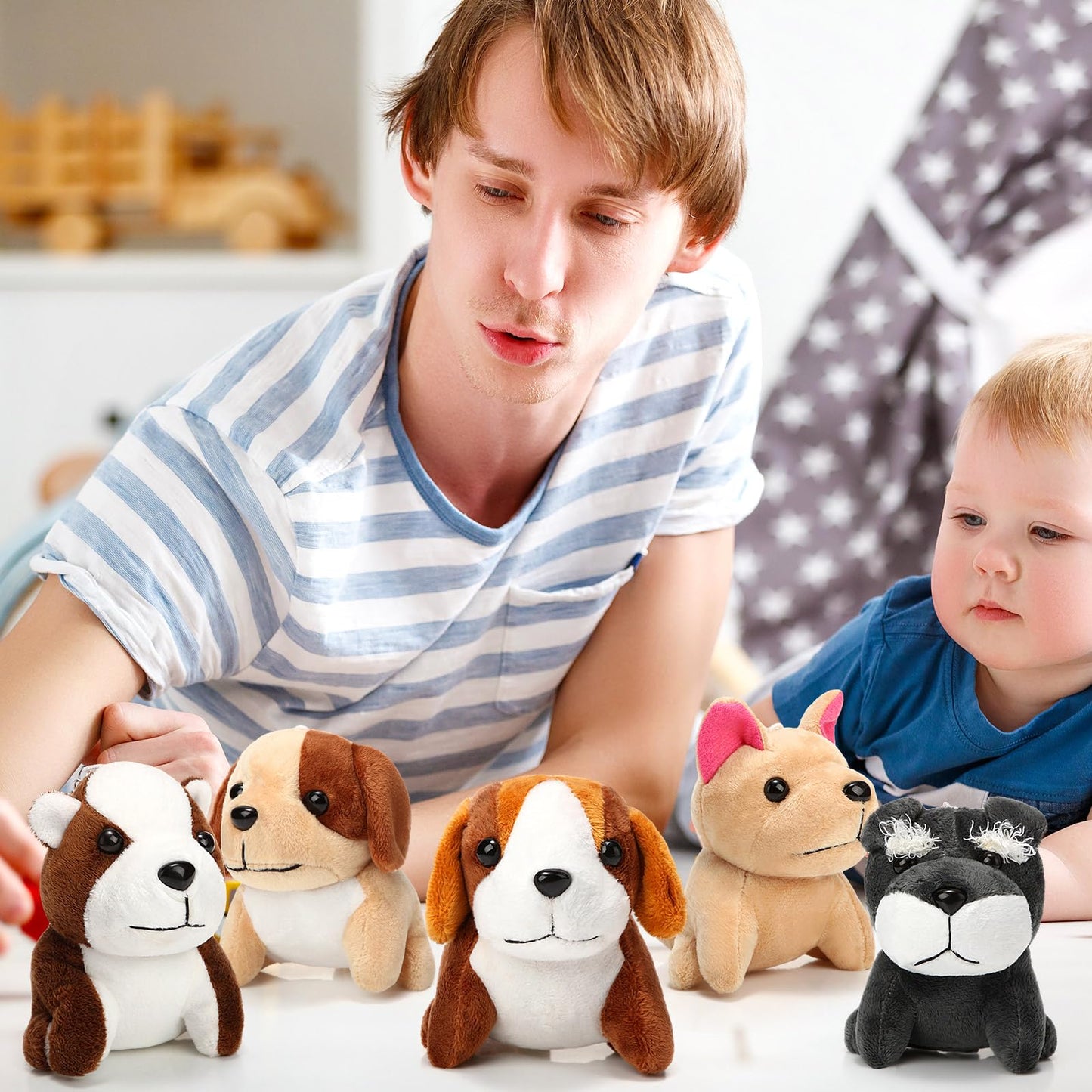 Sumind 9 Pcs Valentine Mini Plush Dog Stuffed Animals Bulk Dog Plush Party Favors Small Soft Plush Dog Toy For Easter Goodie Bag Fillers Baby Show Birthday(Vibrant Puppy)