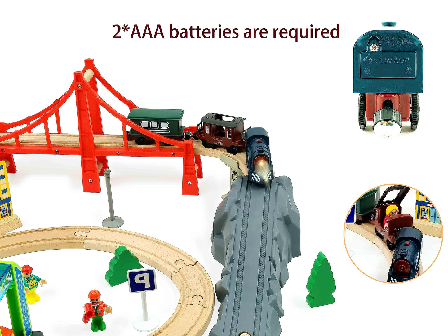 Battery Operated Train For Wooden Track, 3Pcs Train Toy Set For 3 4 5+Years Old Boy Girl Toddlers, Motorized Train Accessories Electric Train Compatible With Thomas & Friends, Brio And Chuggington