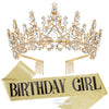 TOBATOBA Birthday Crown and Sash Set for Women and Girls - Gold Tiara, Princess Decorations, Birthday Gifts -Like New