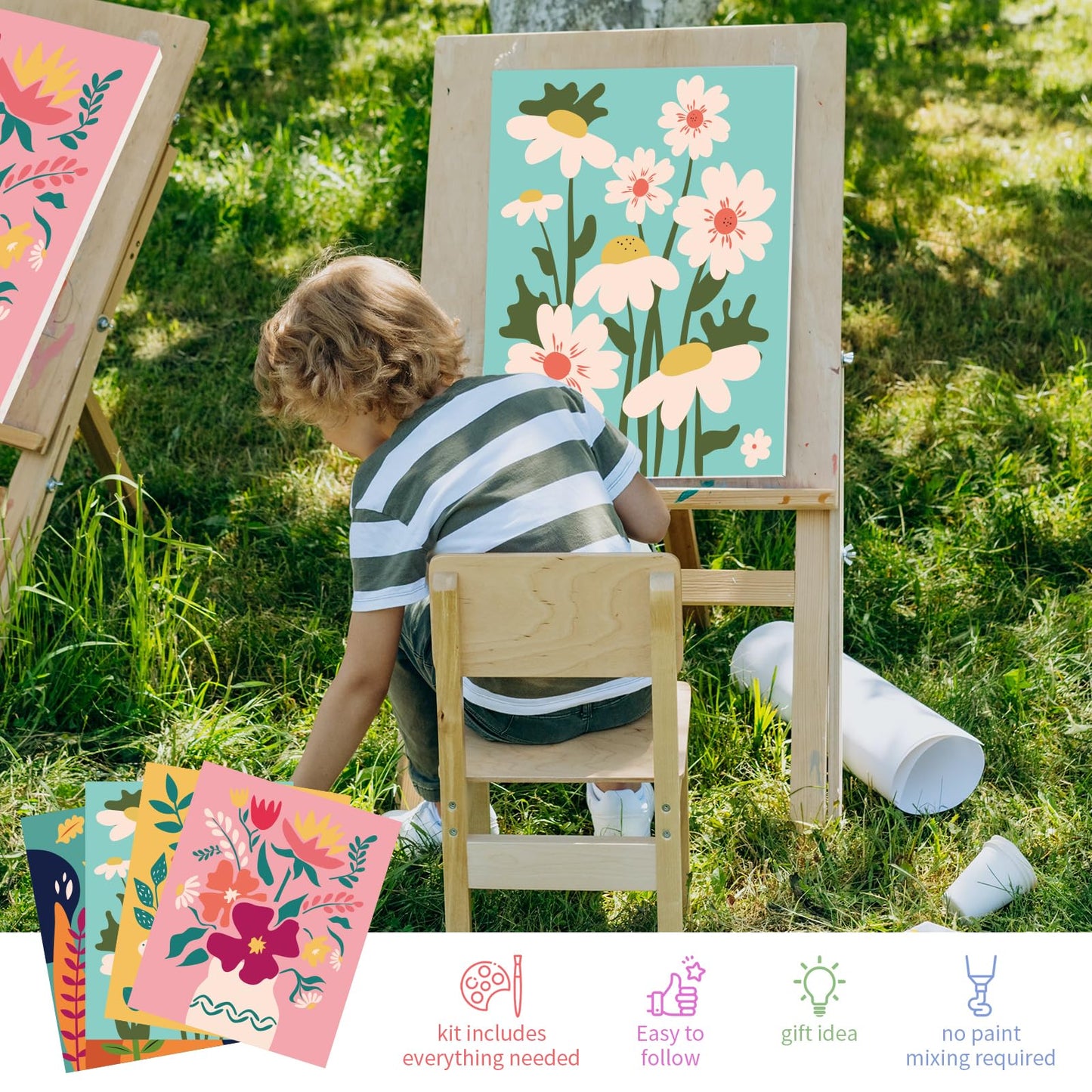 Goldentime Framed Paint By Numbers For Adults And Kids Ages 8-12 - Easy To Paint By Number For Beginners, Flower Canvas Painting