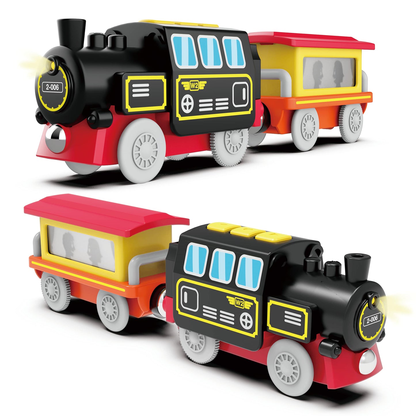 Z MAYABBO Battery Operated Magnetic Locomotive Train Toy for Wooden Tracks - Compatible with Thomas, Brio, Chuggington, Black & Red