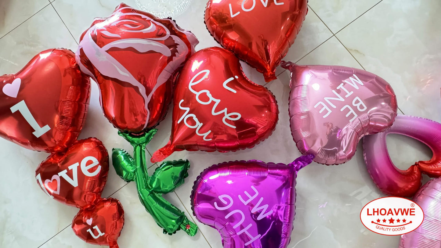 12 Pcs 18 Inch Red Heart Balloons Red Flower Rose Balloons Red Valentines Day Decorations For Valentines Day Bridal Shower Weddi
