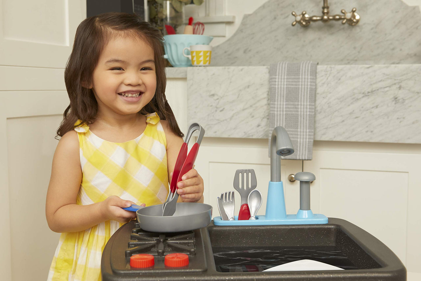 Little Tikes First Sink & Stove Realistic Pretend Play Kitchen Appliance for Kids, Includes 13 Cooking Accessories, Ages 3+ Mult