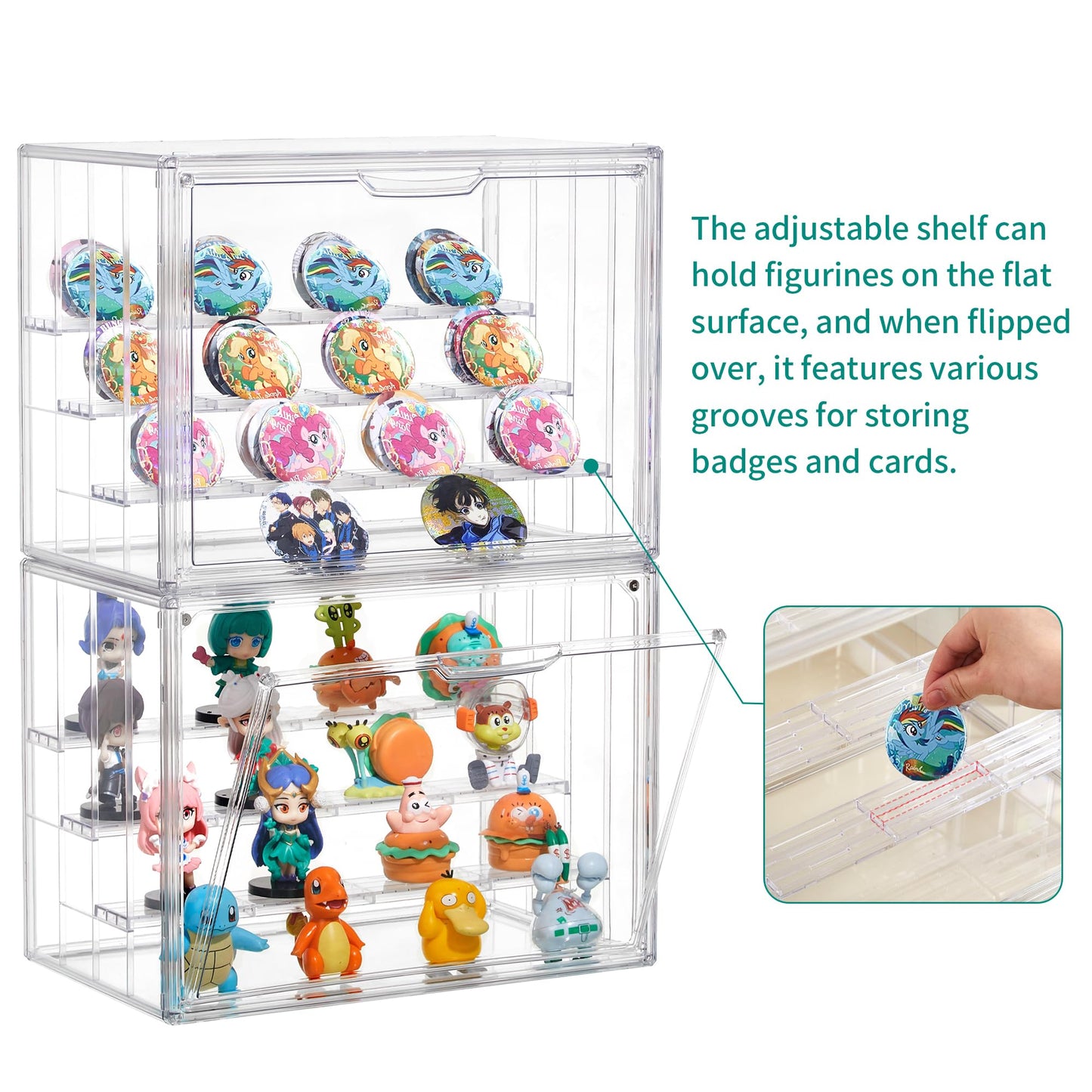 Attelite Acrylic Display Case,Upgrade 4 Tiers Clear Display Case With 3 Adjustable Divider, 2 Pack Stackable Large Storage Box W