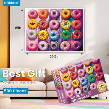 500 Pieces Puzzles For Adults-Colorful Donuts Puzzle For Adults Children Elderly-Recycled Paper Jigsaw Puzzle 500 Pieces-Glossy,