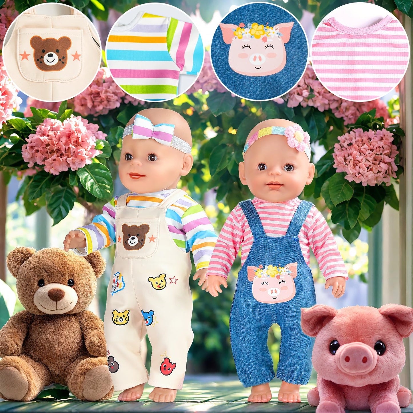 6 Sets 14-16 Inch Baby Doll Accessories Baby Doll Clothes - Dress Outfits Headbands Accessories Fits New Born 43Cm Baby Doll, 15 Inch Baby Doll